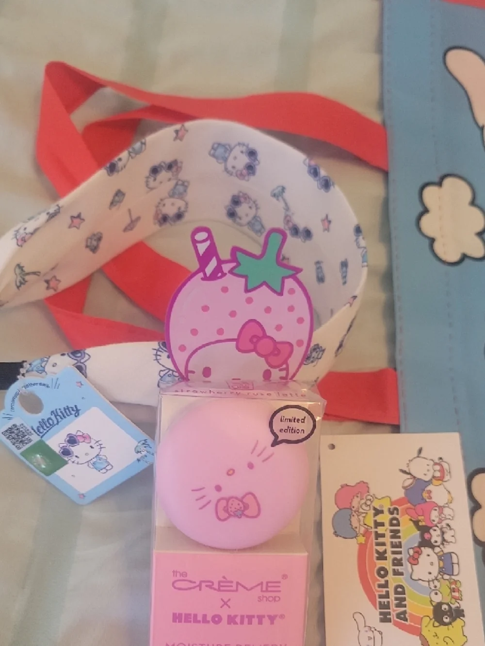 BUNDLE of Sanrio HELLO KITTY Ice Cream Tote 2 Headbands CREME SHOP Lip Balm NWT